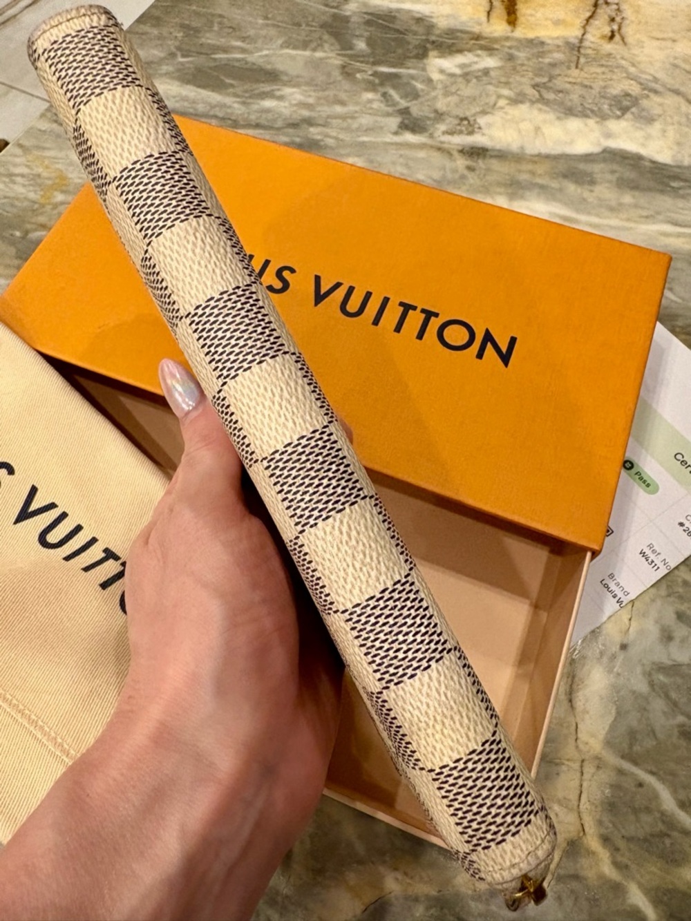 Louis Vuitton Clemence Damier Azur Zippy Wallet in Cream Check PINK Interior COA - Picture 7 of 16